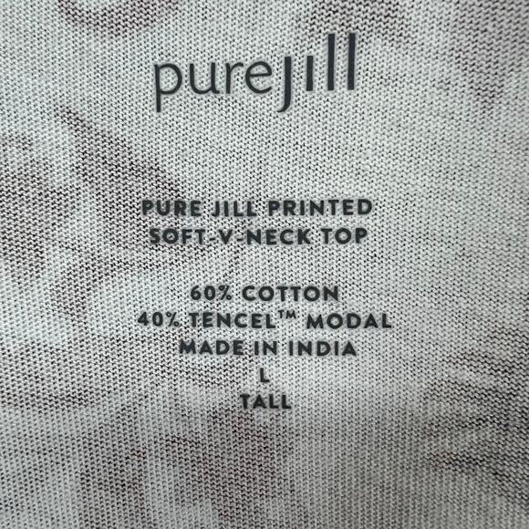 J Jill Pure Printed Soft V Neck Top Large Tall White Tan Floral Casual Boho Chic - Picture 12 of 14